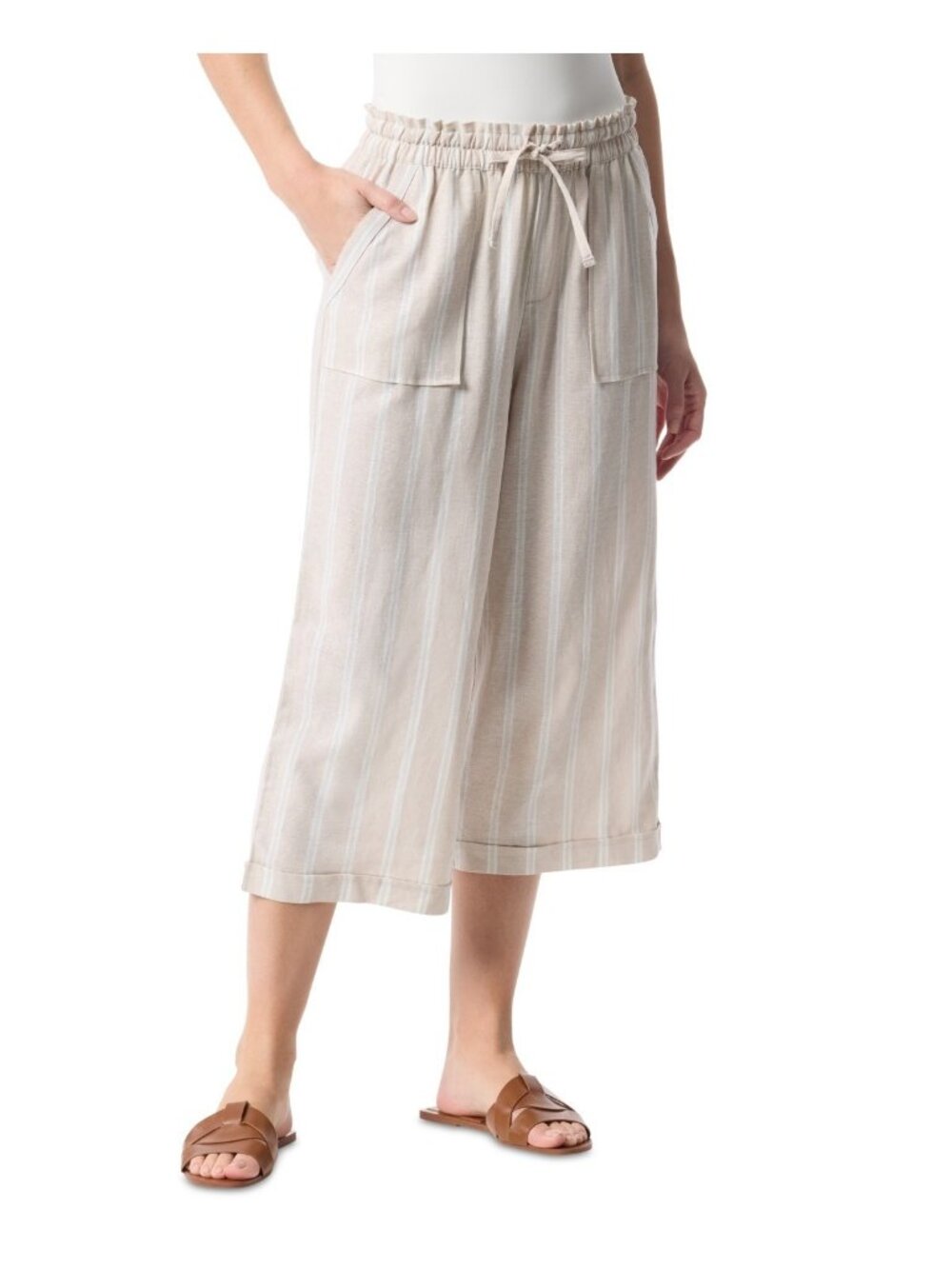 Gloria Vanderbilt Rainey Pull-On Wide-Leg Linen Cropped Pants Beige Size XXL